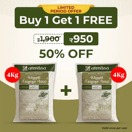 Whole Wheat Khapli Atta (Buy 1 Get 1 FREE) - (4 kg + 4 kg)