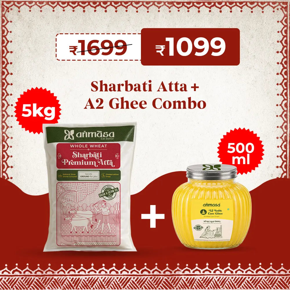 5 kg Sharbati Atta + 500 ml A2 Ghee Combo